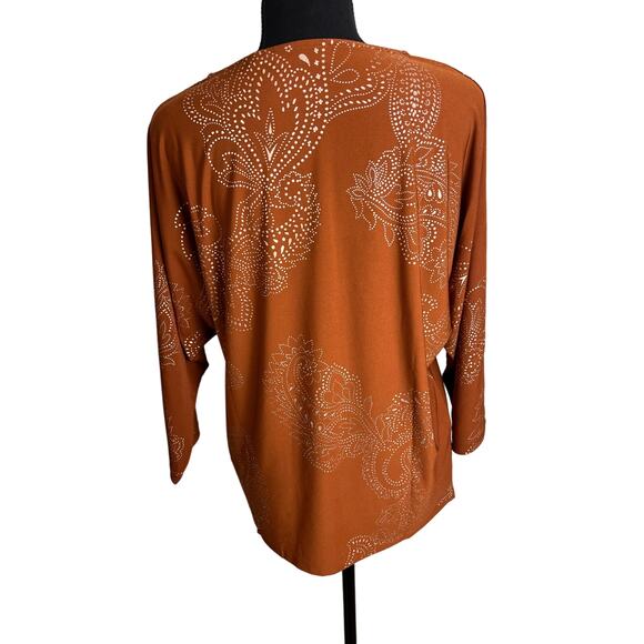 Susan Graver Regular Foil-Printed Liquid Knit Tunic SPICE NWOT SIZE XXS - Picture 2 of 6